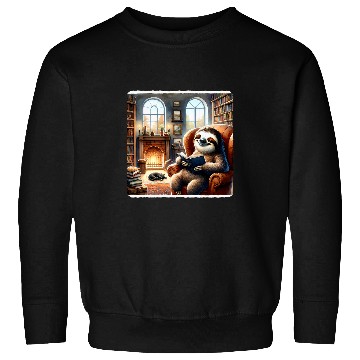 Discover Sloth Pet Reading In A Cozy Library With A Cat Fireplace Books Sweatshirts