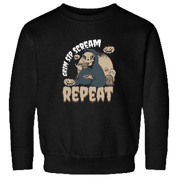 Discover Coffee Fun Grim Sip Scream Repeat Halloween Coffee 1 Sweatshirts