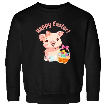 Discover Easter Bunny Spring Pig bow Egg Hunting Basket Sweatshirts