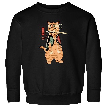 Discover Japanese Samurai Cat Katana Ninja Kitty Tattoo Style Sweatshirts