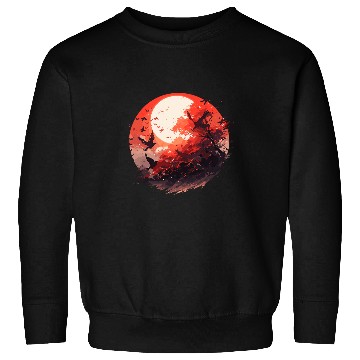 Discover Japanese Tree Red Moon With Flying Birds Otaku Lovers Japan 1 Sweatshirts