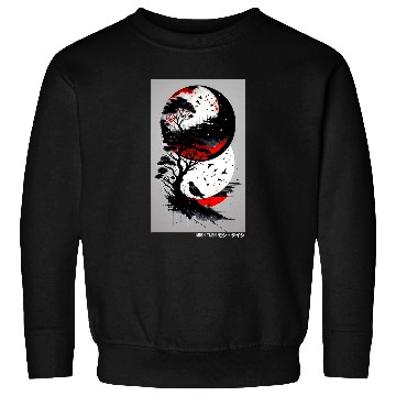 Discover Japanese Tree Red Moon With Birds Flying in background Graph 1 Sweatshirts