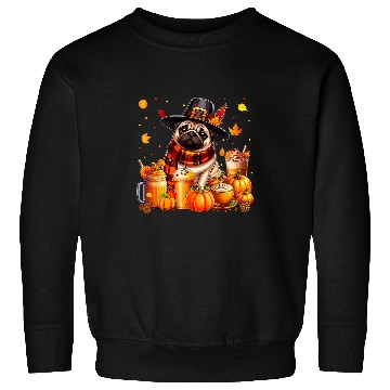 Discover Coffee Fun Pug Thanksgiving Drinks Coffee Fall Leaves Pumpkins Sweatshirts
