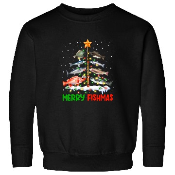 Discover Merry Fishmas Funny Christmas Tree Lights Fish Fishing Rod 9 Sweatshirts