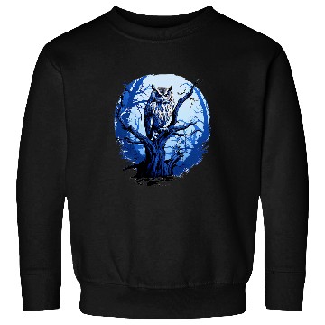 Discover Owl Pet Twilight Blue Impressionist Owl on Skeletal Tree Sweatshirts