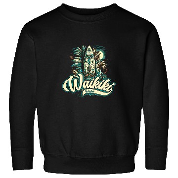 Discover Waikiki Beach Polynesian Hawaii Surf Design Sweatshirts