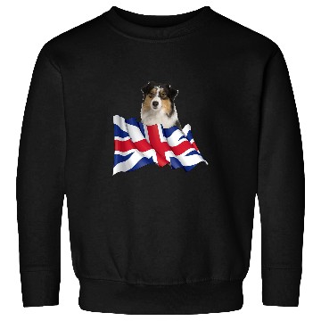 Discover Union Jack Flag Dog Australian Shepherd Sweatshirts