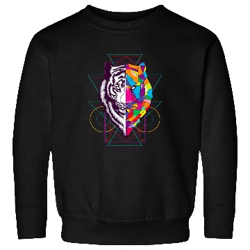 Discover Geometric Tiger Face Black And White And Color Art Gift Sweatshirts