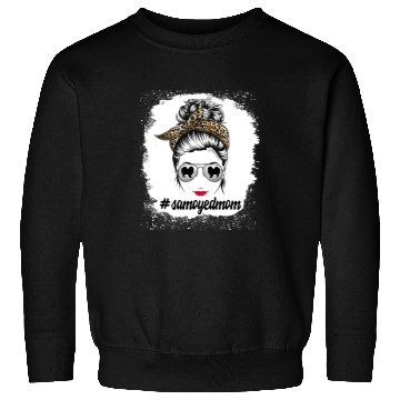 Discover Dog Samoyed Mom Bleached Messy Bun Leopard Women Pet Lover Sweatshirts