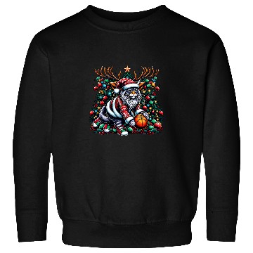 Discover Funny Santa Maine Coon Cat Play Basketball Christmas Sweatshirts