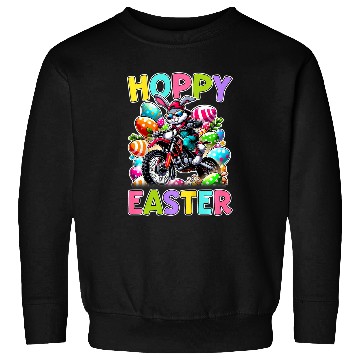 Discover Kids Hoppy Easter Motorcycle Kids Funny Easter Egg Hunt Dirt Bike Sweatshirts