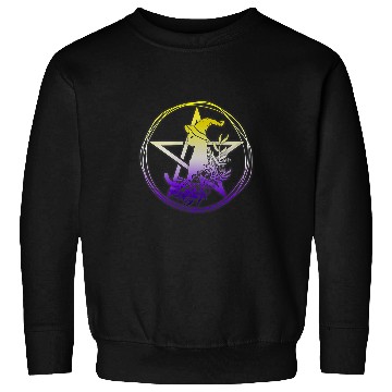 Discover Nonbinary Cat Pentagram Pagan Witch NB Enby Pride Floral Sweatshirts