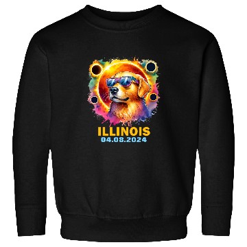 Discover Illinois Total Solar Eclipse 2024 Golden Retriever Colorful Sweatshirts