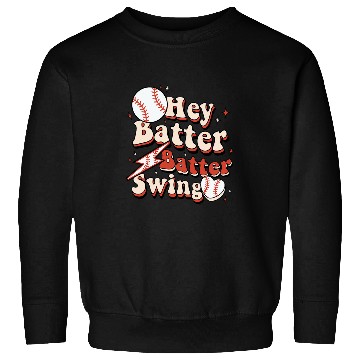 Discover Retro Groovy Game Day Hey Batter Batter Swing Baseball Sweatshirts