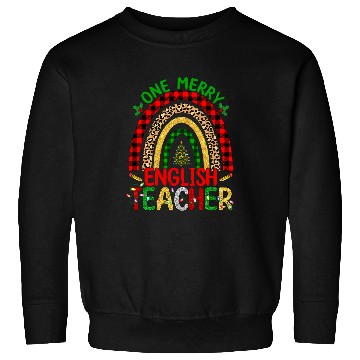 Discover One Merry English Teacher Rainbow Leopard Print Christmas 2 Sweatshirts