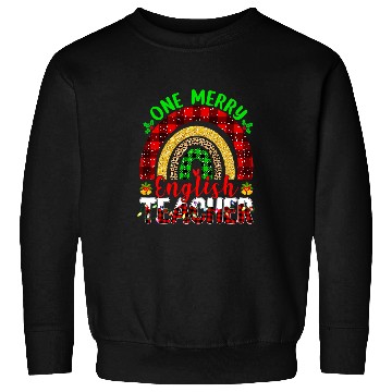 Discover One Merry English Teacher Leopard Rainbow Christmas Tree 1 Sweatshirts