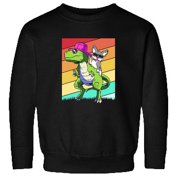 Discover Retro Boston Terrier Dog Riding Dinosaur Sweatshirts