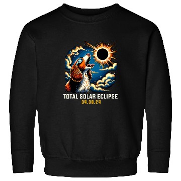 Discover Welsh Springer Spaniel Dog Howling At Solar Eclipse 1 Sweatshirts