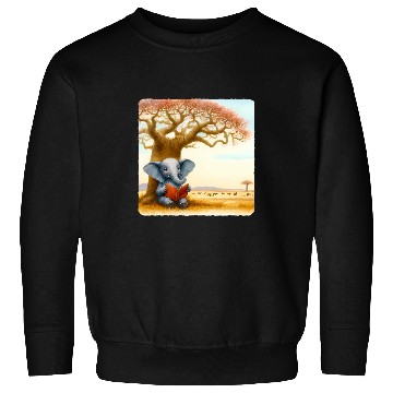 Discover Elephant Reading Wildlife Conservation Book Baobab Tree Sweatshirts