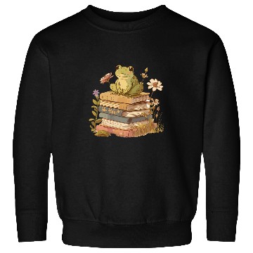 Discover Cottagecore Aesthetic Frog Reading Book Mushroom Lover 4 Sweatshirts