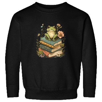 Discover Cottagecore Aesthetic Frog Reading Book Mushroom Lover 3 Sweatshirts