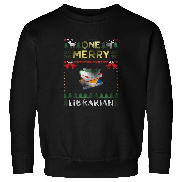 Discover One Merry Librarian Book Reading Ugly Christmas Sweater Sweatshirts