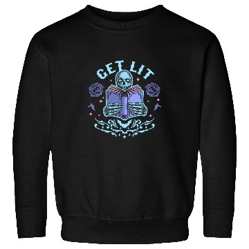 Discover Get Lit Literature Skeletons Reading Book Library Book Lover Sweatshirts