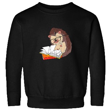 Discover Cute Wildlife Forest Animal Bookworm Book Reading Hedgehog Sweatshirts