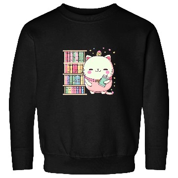 Discover Cute Kawaii Book and Cat Lover Librarian Reading Sweatshirts