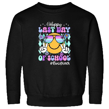Discover Retro Groovy Happy Last Day Of School Bus Driver Funny Sweatshirts