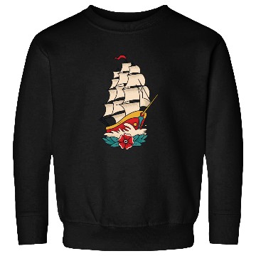 Discover Traditional Tattoo Sailing Ship Colorful Sweatshirts