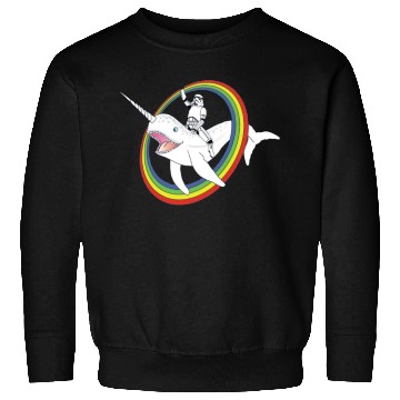 Discover Spaceman riding narwhal through rainbow Sweatshirts