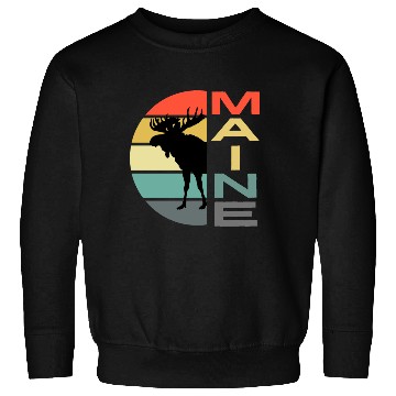 Discover Maine Moose Retro Sunset Acadia Nature Vintage Sweatshirts