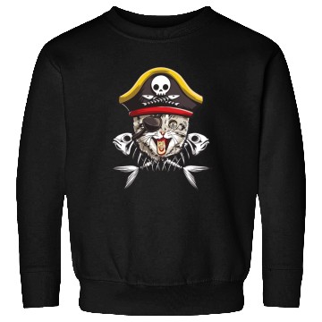 Discover Cat Pirate Jolly Roger Flag Skull Crossbones Capta Sweatshirts