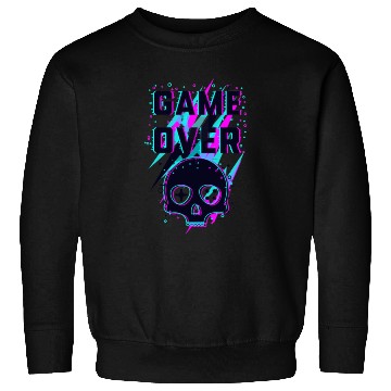 Discover Retro Game Over Purple Lightning Skull Sweatshirts