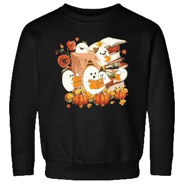 Discover Cute Ghost Book Reading Halloween Teacher Library Sweatshirts
