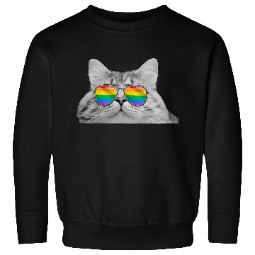 Discover Funny Cat Pride LGBTQ Sunglasses Rainbow Flag Sweatshirts