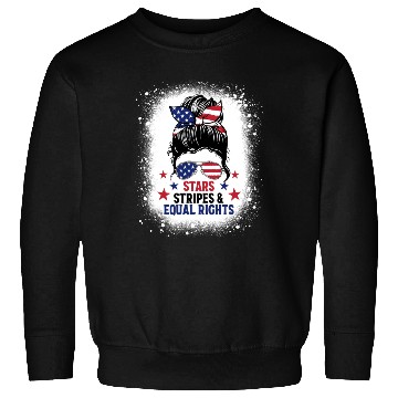 Discover USA Messy Bun Bleached Stars Stripes Equal Rights Sweatshirts