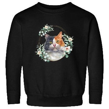 Discover Calico Cat in a Floral Gold Wreath Frame Sweatshirts