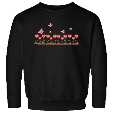 Discover red roses line butterfly nature grass Sweatshirts