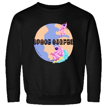 Discover Space Surfer Two Astronauts and Planet Earth Sweatshirts