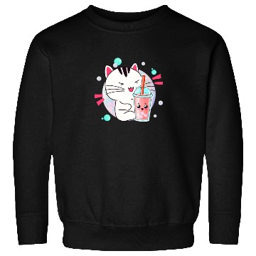 Discover Kawaii Anime Cat Bubble Tea Fan Sweatshirts