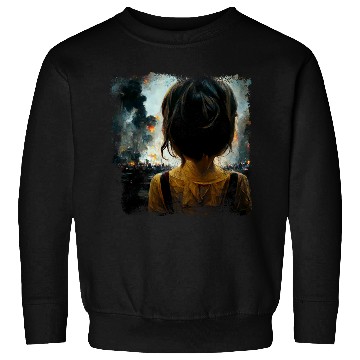 Discover Kid in war looking at explosion 2 AI painting Sweatshirts