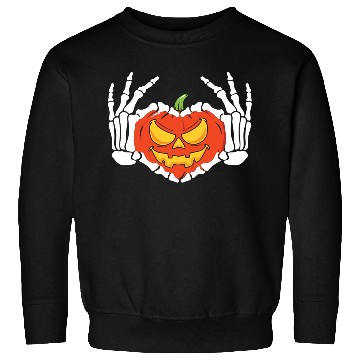 Discover Skeleton Hand Heart Sign Funny Halloween Sweatshirts