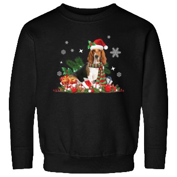 Discover Christmas Basset Hound wearing a Santa Claus Hat Sweatshirts