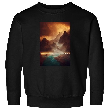 Discover Mountains on a river mystery painting Sweatshirts