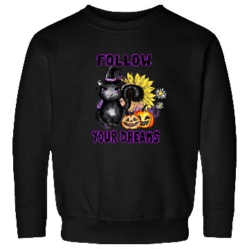 Discover Follow Your Dreams - Black Cat Jack-O-Lantern Sweatshirts