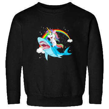 Discover Unicorn riding shark Design Sweatshirts