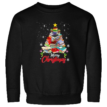 Discover Merry Christmas Tree Love Reading Books Librarian Sweatshirts