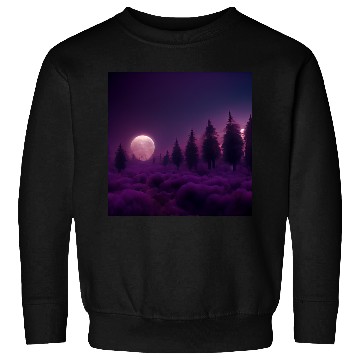 Discover Forest in night above purple clouds, moon Sweatshirts